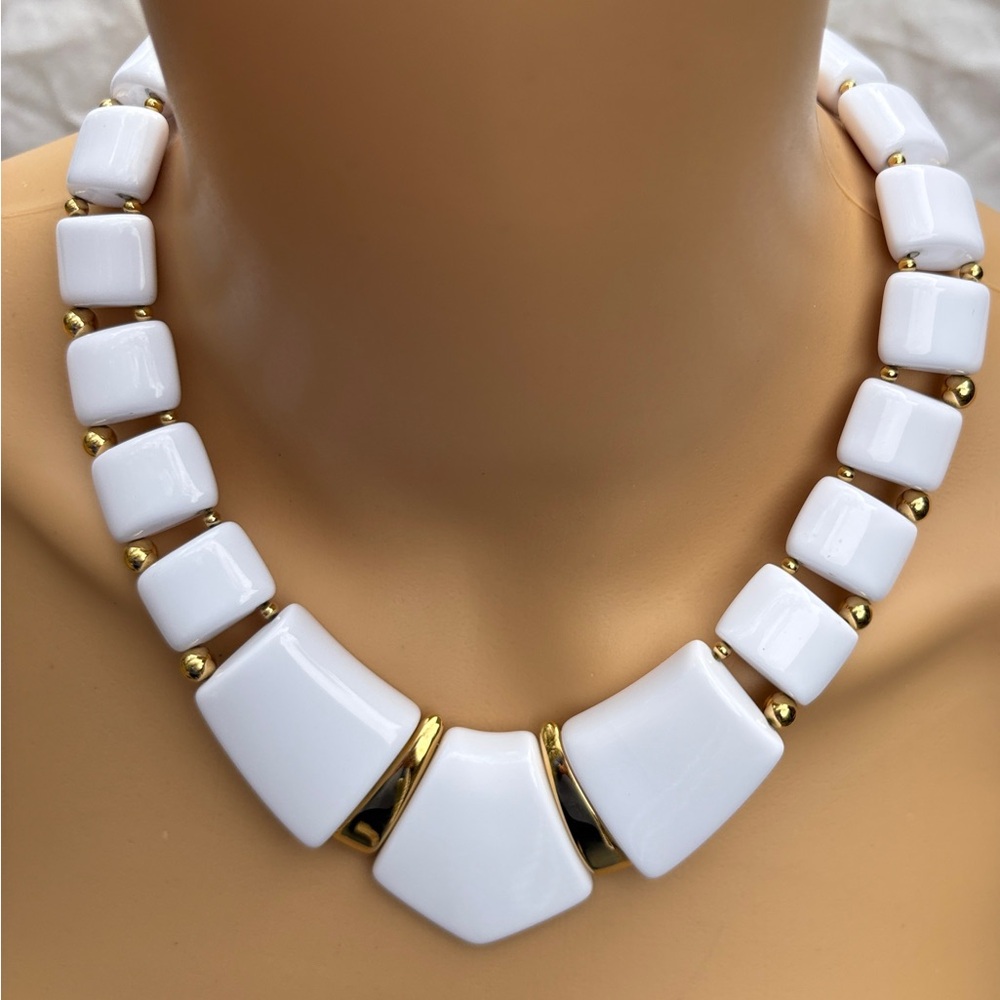 Napier Elegant White and Gold Fashion Statement Necklace